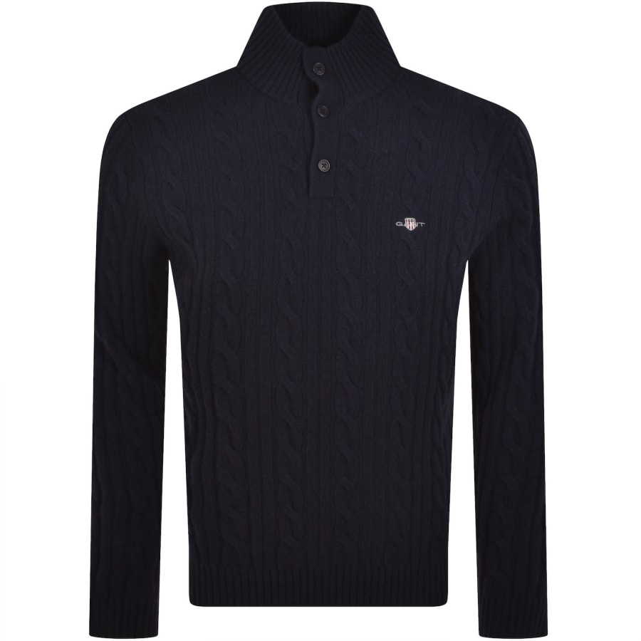 Image number 1 for Gant Superfine Lambswool Cable Knit Jumper Navy