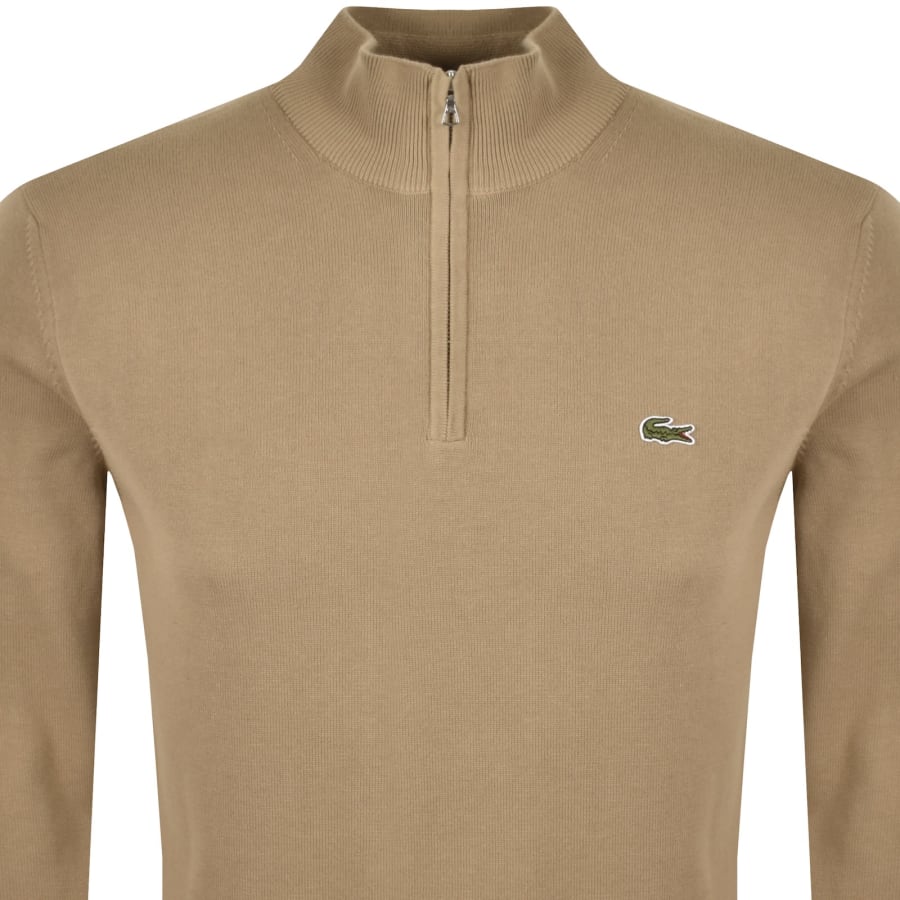 Image number 2 for Lacoste Quarter Zip Knit Jumper Brown