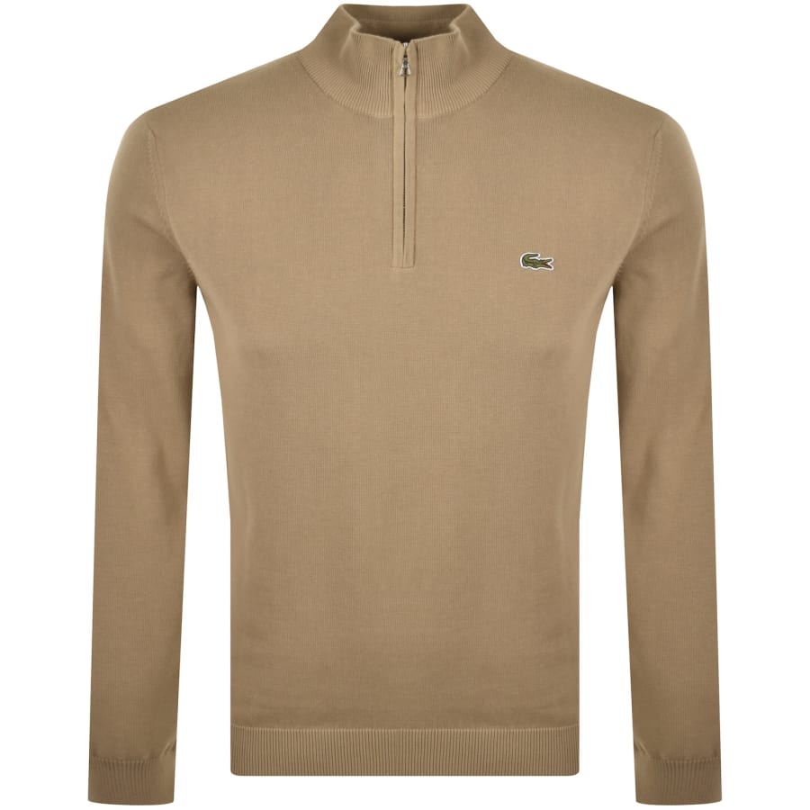 Image number 1 for Lacoste Quarter Zip Knit Jumper Brown