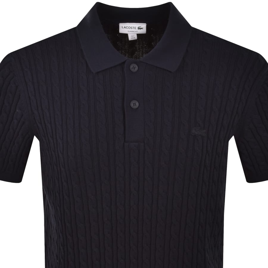 Image number 2 for Lacoste Cable Knit Polo Jumper Navy
