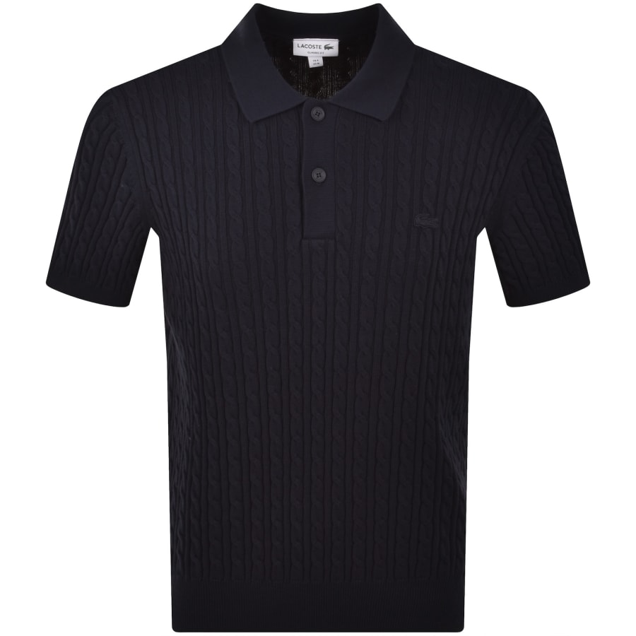 Image number 1 for Lacoste Cable Knit Polo Jumper Navy