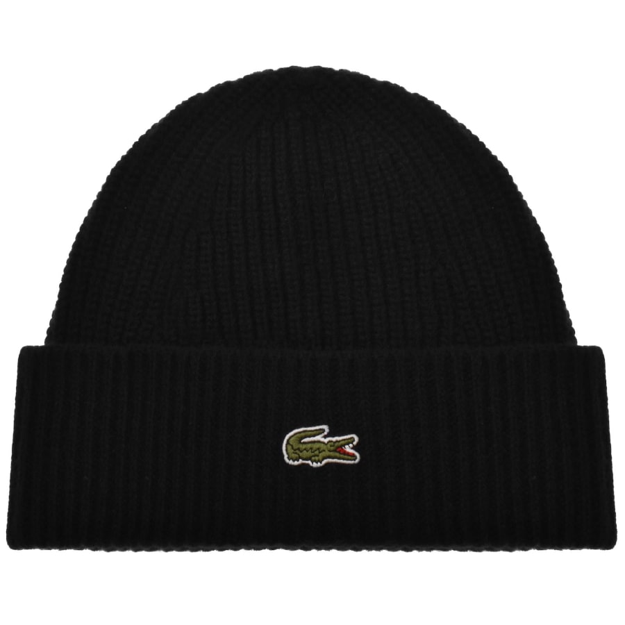 Image number 1 for Lacoste Knitted Wool Beanie Black