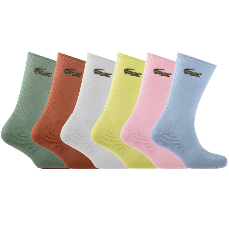 Image number 1 for Lacoste 6 Pack Ribbed Crew Socks Multi