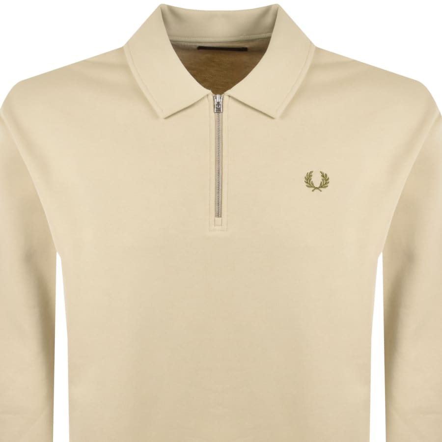Image number 2 for Fred Perry Collared Sweatshirt Beige