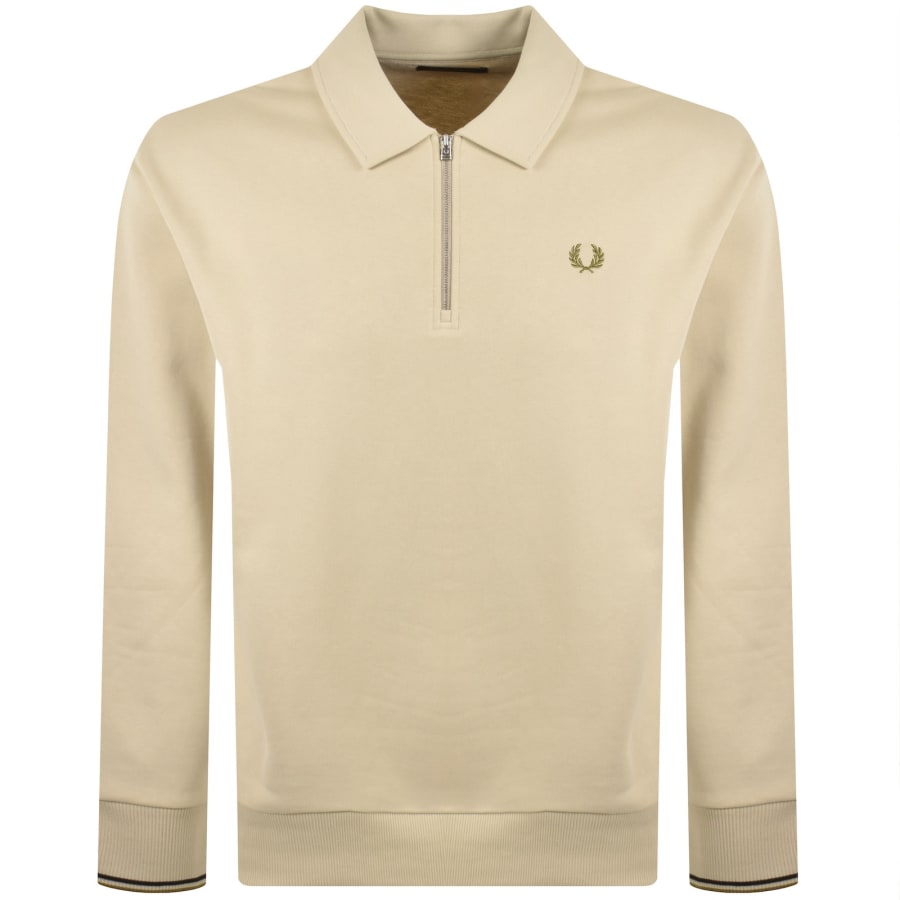 Image number 1 for Fred Perry Collared Sweatshirt Beige
