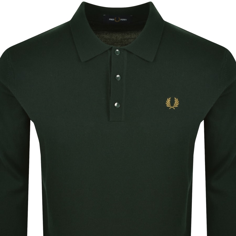 Image number 2 for Fred Perry Long Sleeve Knit Polo Green