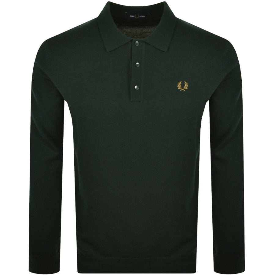 Image number 1 for Fred Perry Long Sleeve Knit Polo Green