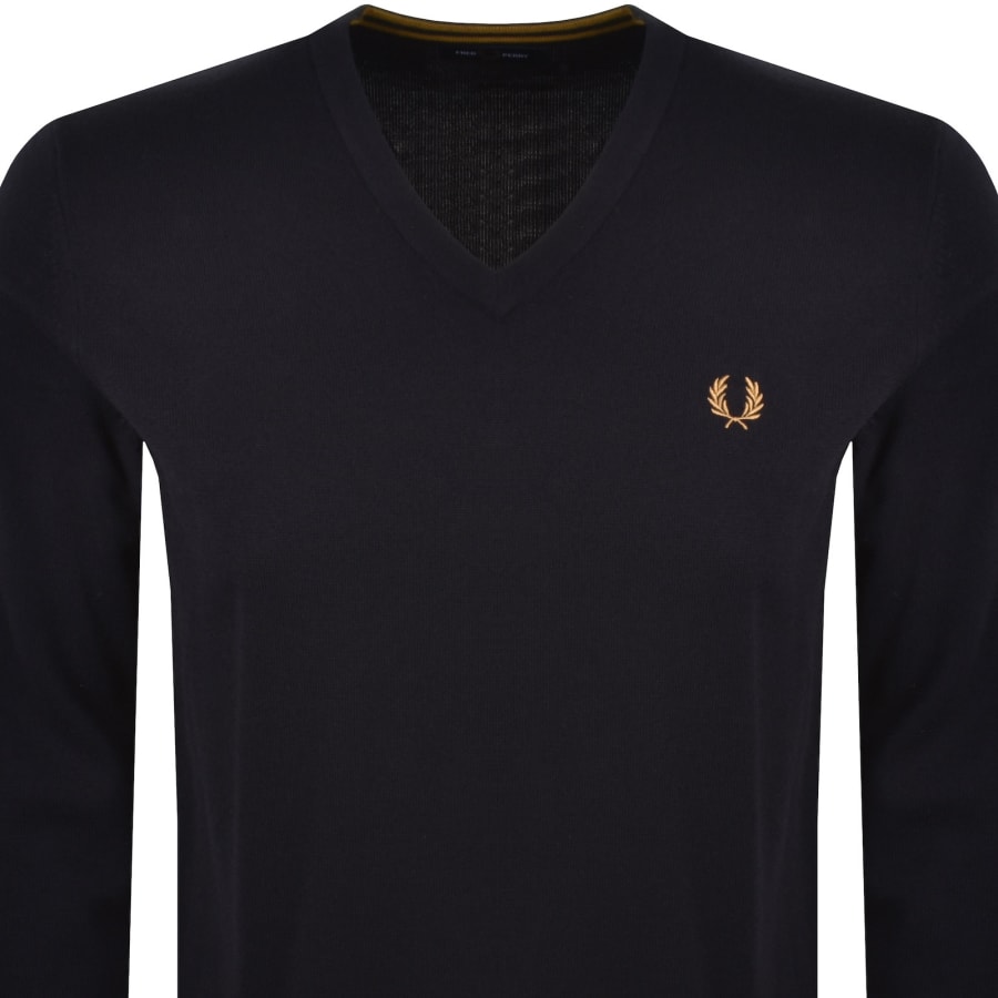 Image number 2 for Fred Perry V Neck Knit Jumper Navy