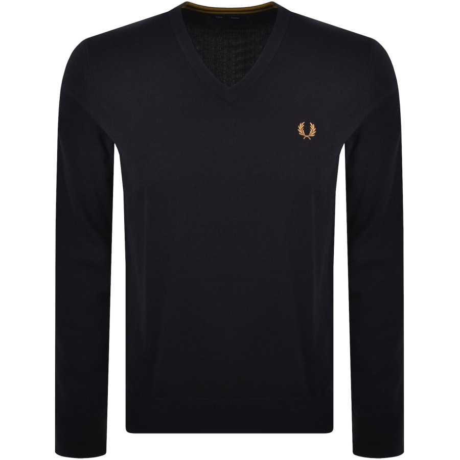 Image number 1 for Fred Perry V Neck Knit Jumper Navy