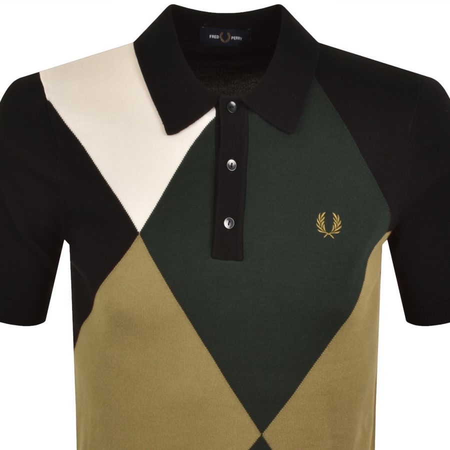 Image number 2 for Fred Perry Argyle Knitted Polo Shirt Black