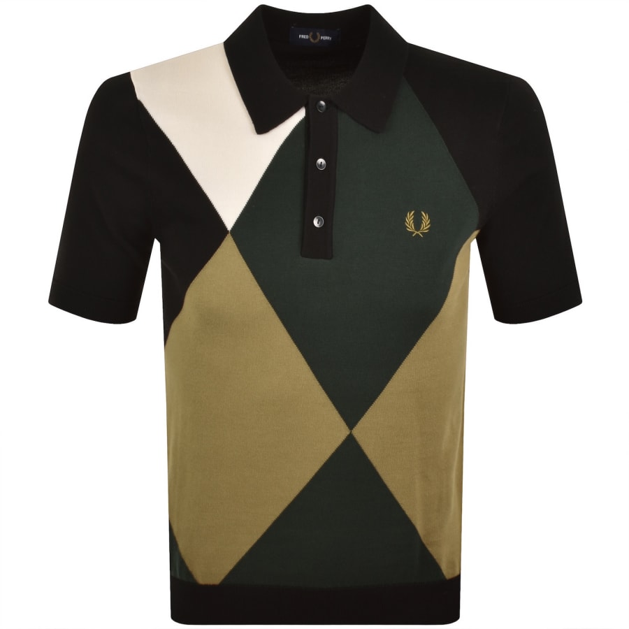 Image number 1 for Fred Perry Argyle Knitted Polo Shirt Black