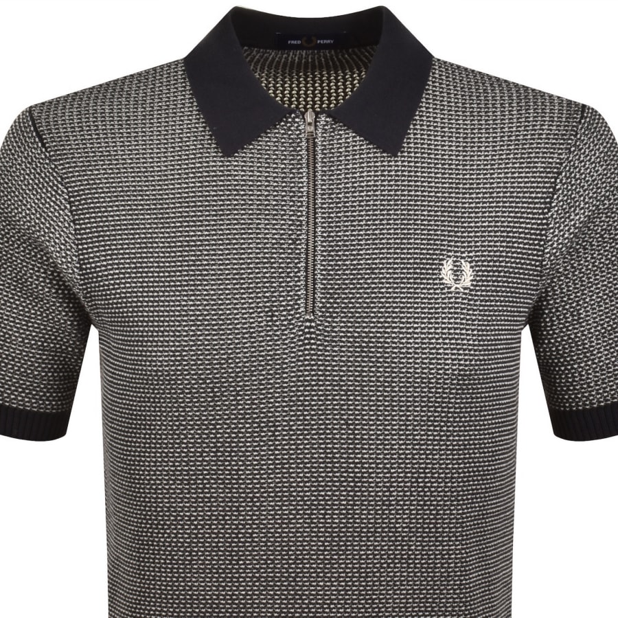 Image number 2 for Fred Perry Textured Zip Knit Polo Navy