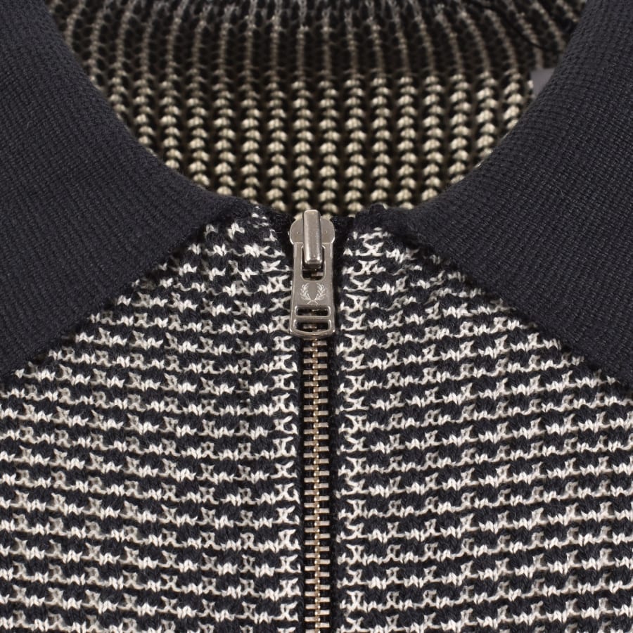 Image number 4 for Fred Perry Textured Zip Knit Polo Navy