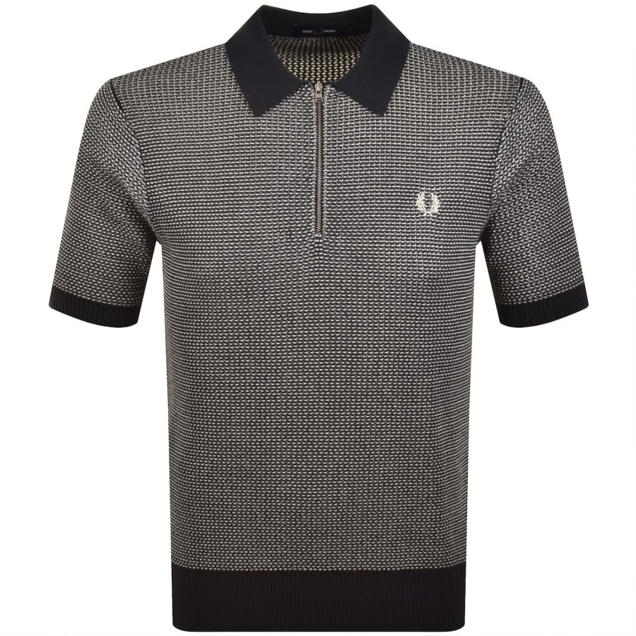 Image number 1 for Fred Perry Textured Zip Knit Polo Navy