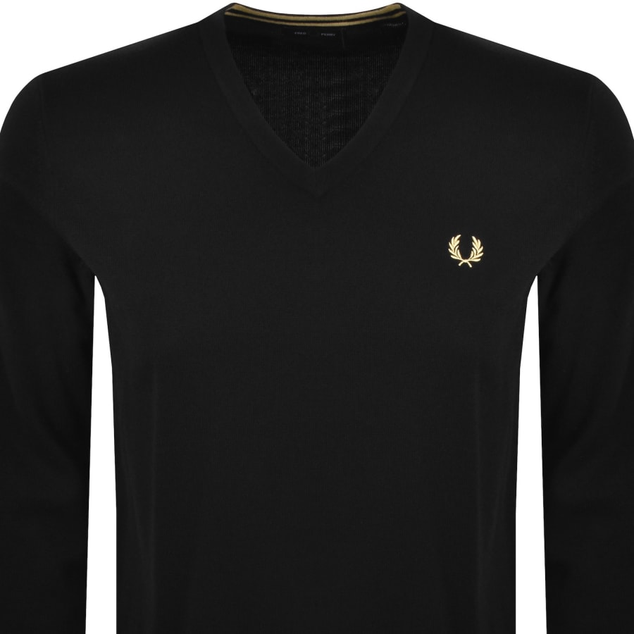 Image number 2 for Fred Perry V Neck Knit Jumper Black