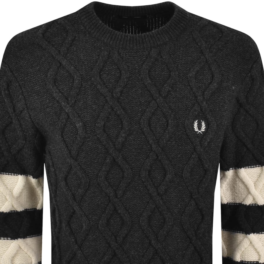 Image number 2 for Fred Perry Chunky Cable Knit Jumper Grey