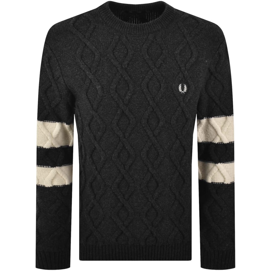 Image number 1 for Fred Perry Chunky Cable Knit Jumper Grey