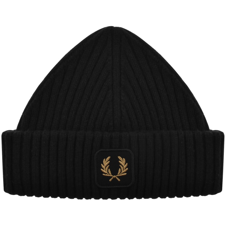 Image number 1 for Fred Perry Ribbed Wool Beanie Black