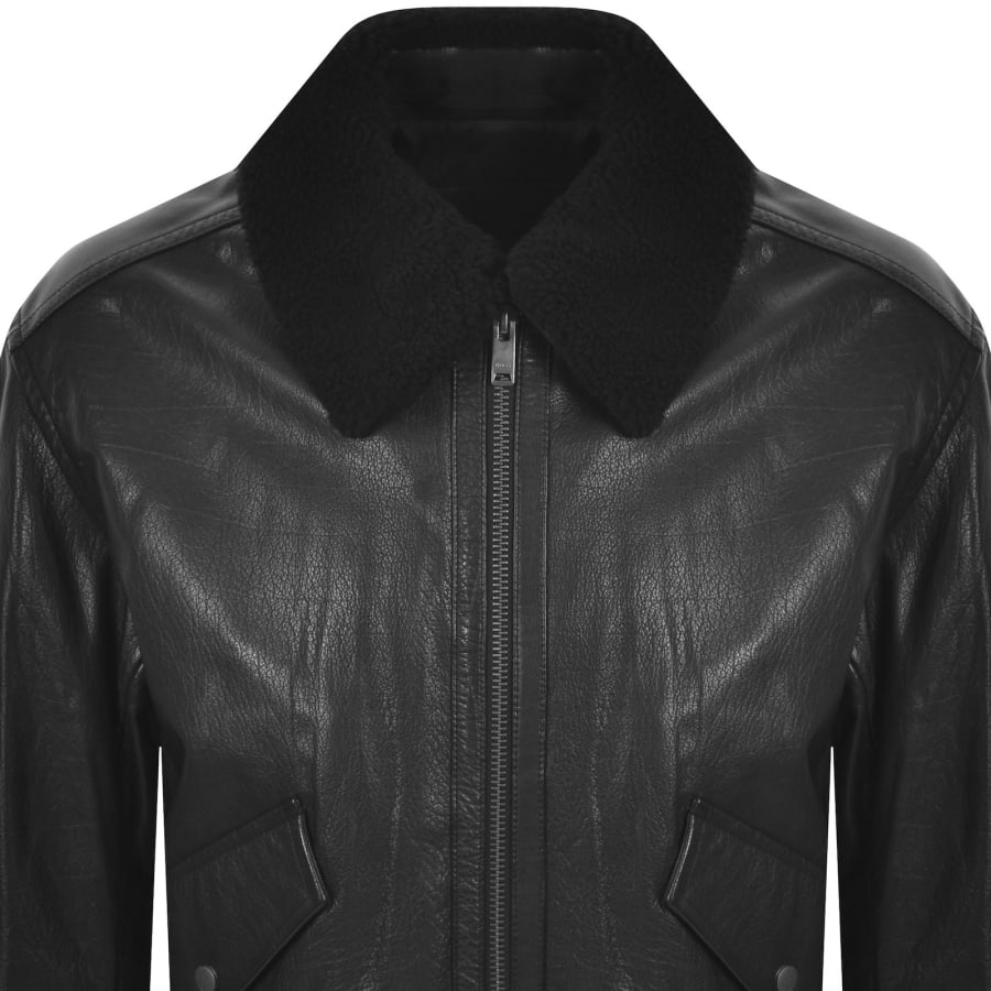 Image number 2 for BOSS Jopeak Leather Aviator Jacket Black