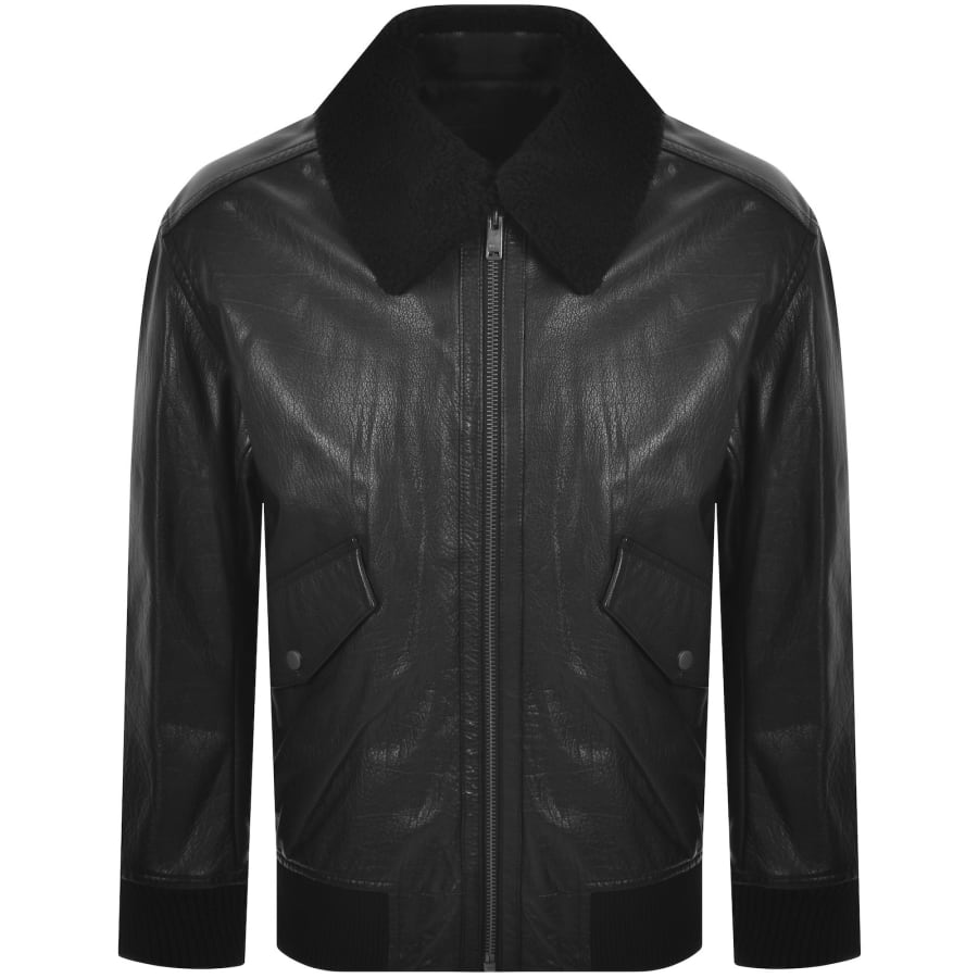 Image number 1 for BOSS Jopeak Leather Aviator Jacket Black