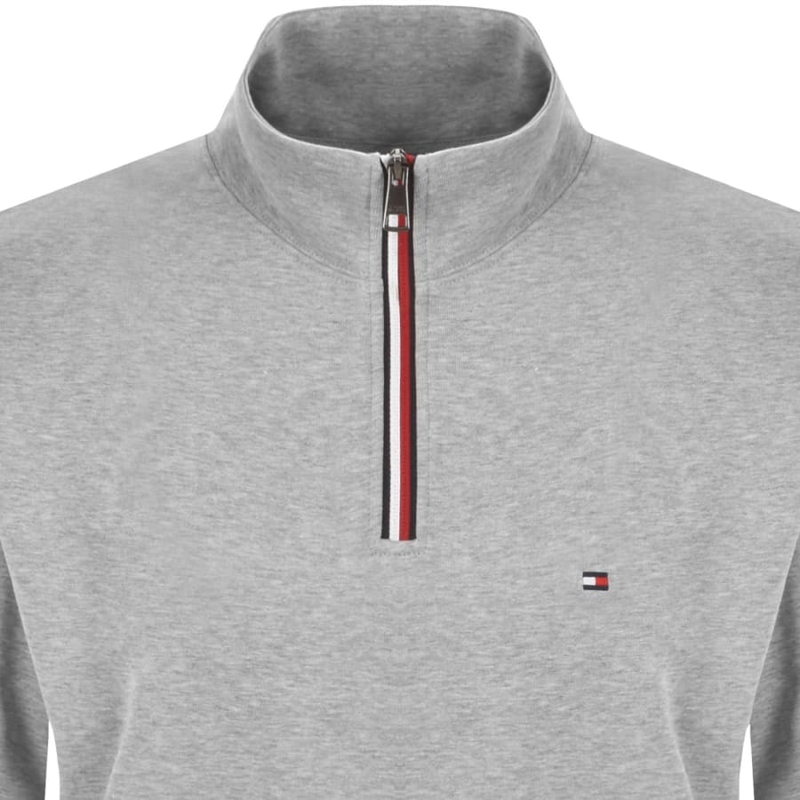 Image number 2 for Tommy Hilfiger Quarter Zip Fleece Sweatshirt Grey
