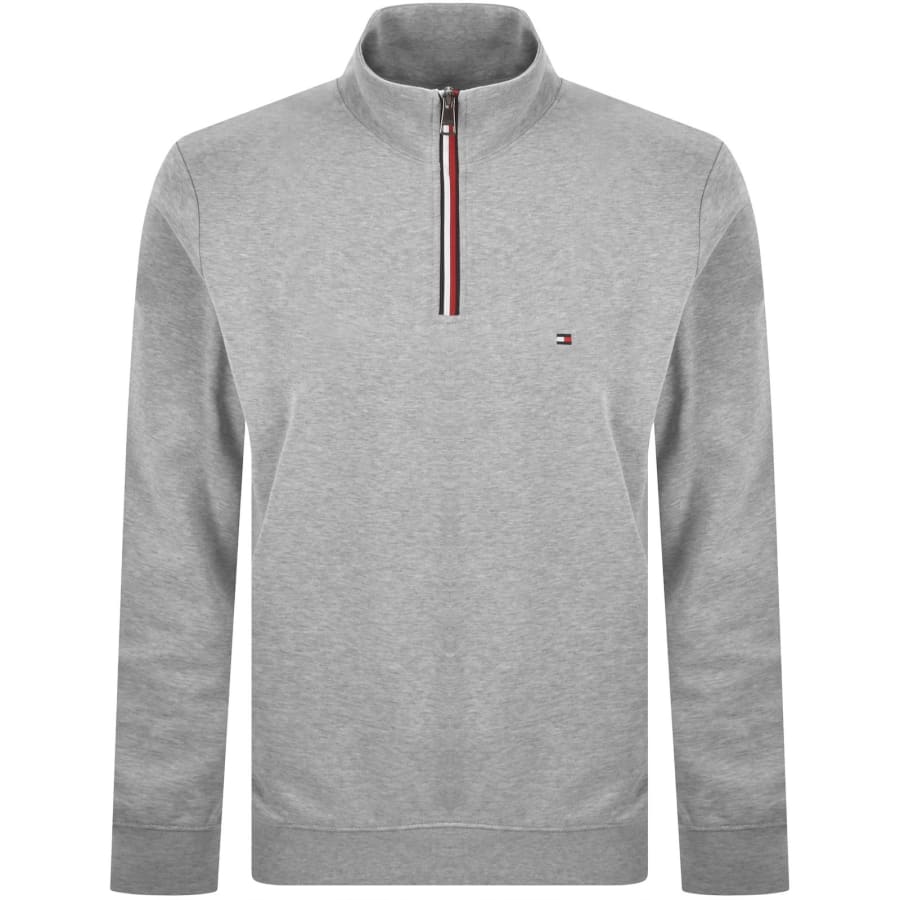 Image number 1 for Tommy Hilfiger Quarter Zip Fleece Sweatshirt Grey