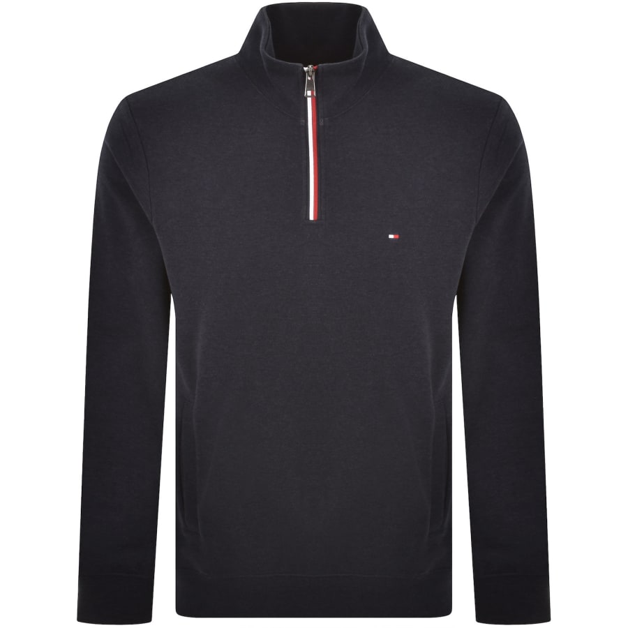 Image number 1 for Tommy Hilfiger Quarter Zip Fleece Sweatshirt Navy