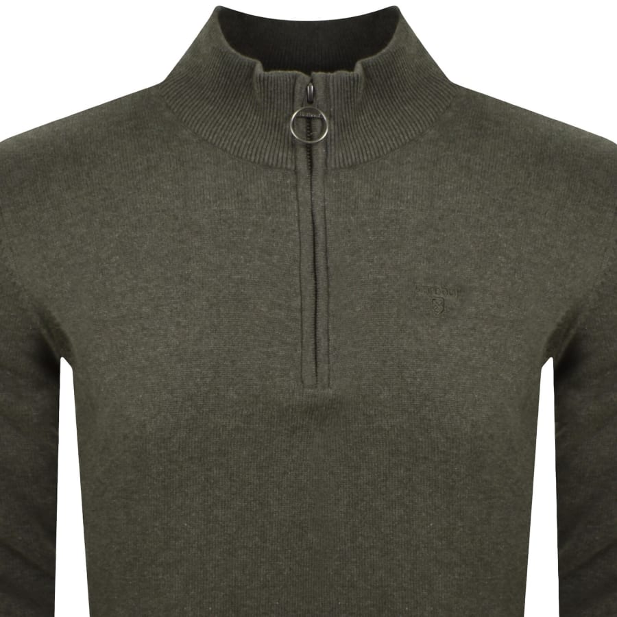 Image number 2 for Barbour Half Zip Knit Jumper Green