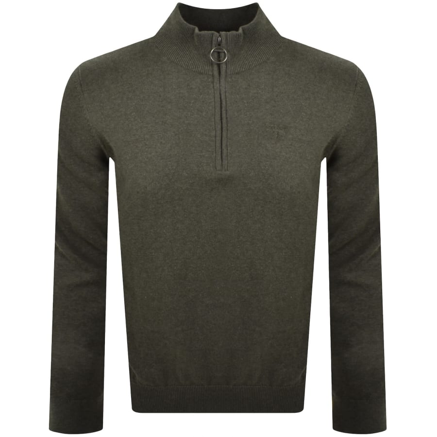 Image number 1 for Barbour Half Zip Knit Jumper Green