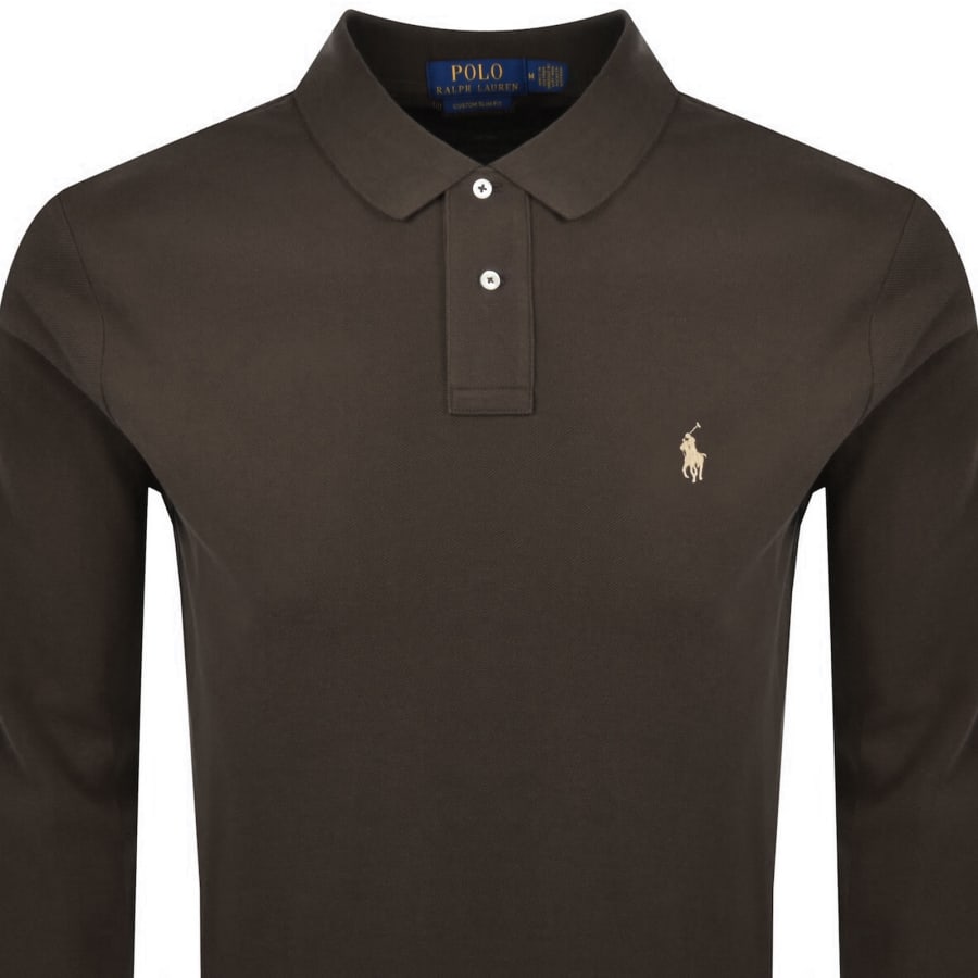 Image number 2 for Ralph Lauren Long Sleeved Polo T Shirt Brown