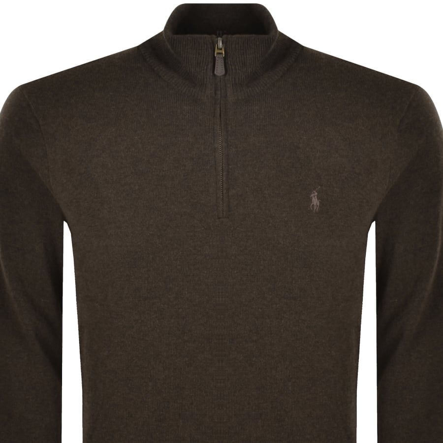 Image number 2 for Ralph Lauren Half Zip Knit Jumper Brown