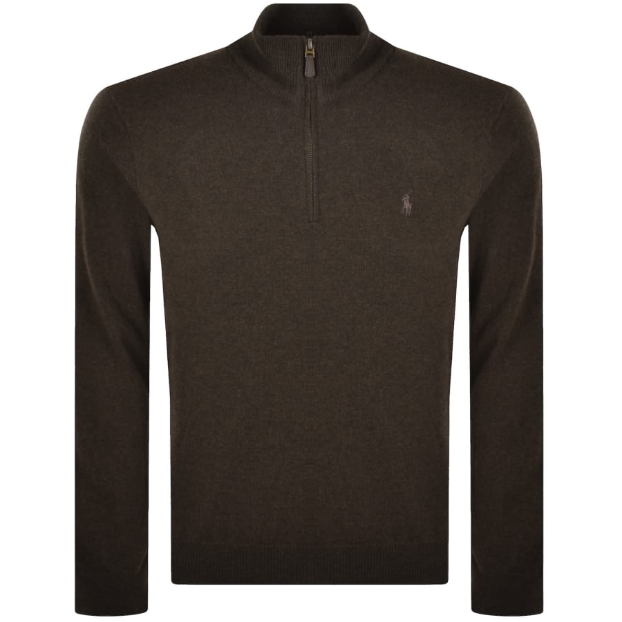 Image number 1 for Ralph Lauren Half Zip Knit Jumper Brown
