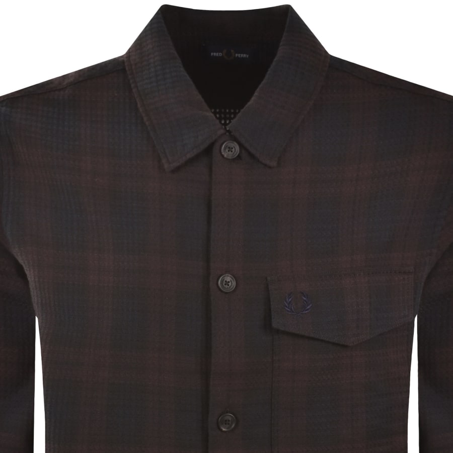 Image number 2 for Fred Perry Textured Check Overshirt Navy