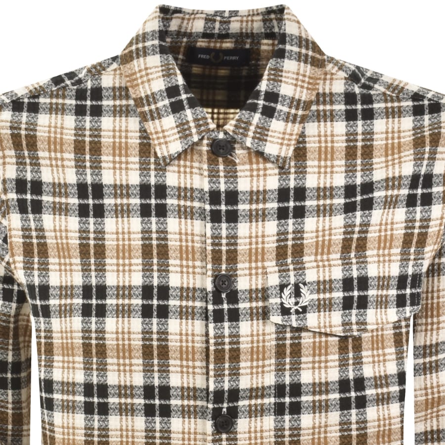 Image number 2 for Fred Perry Textured Check Overshirt Cream