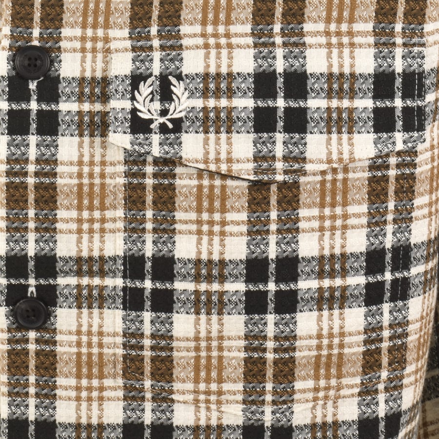 Image number 3 for Fred Perry Textured Check Overshirt Cream
