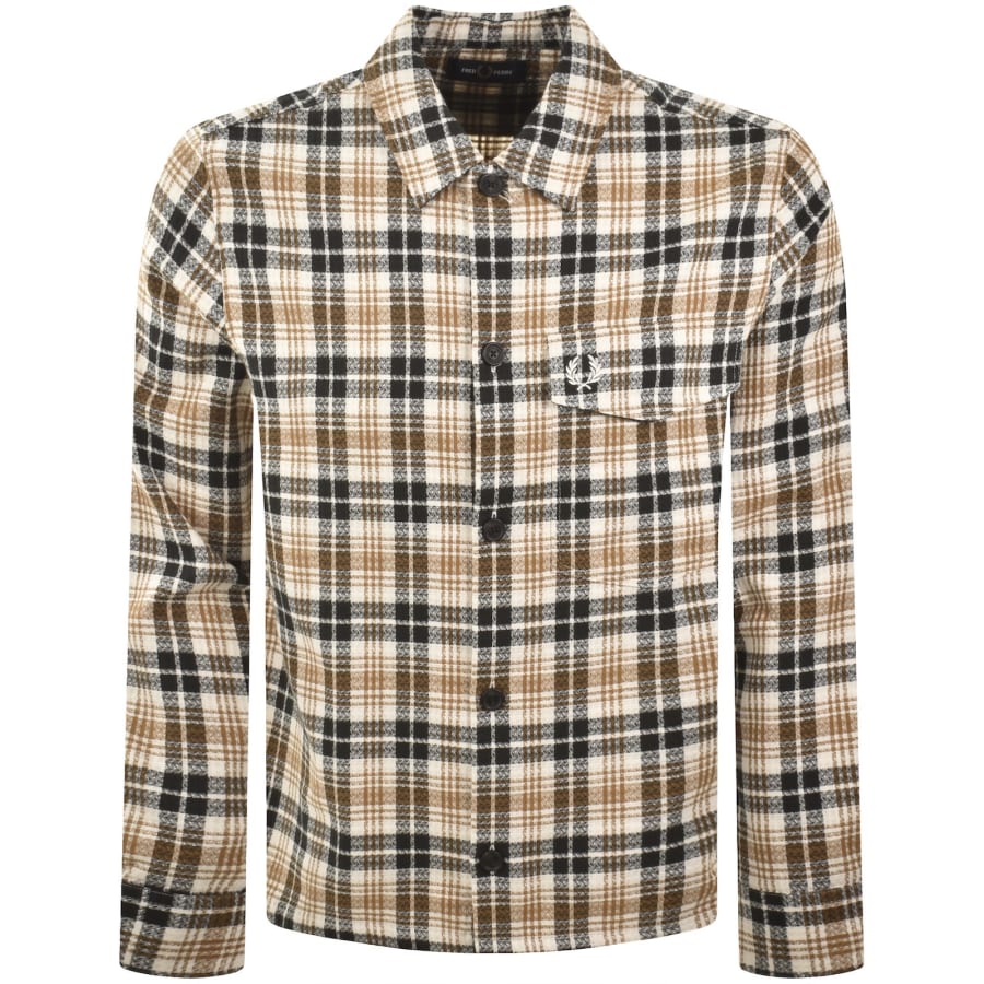 Image number 1 for Fred Perry Textured Check Overshirt Cream