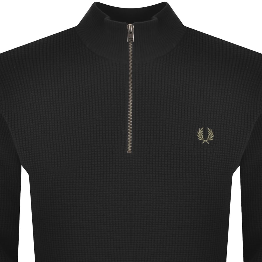 Image number 2 for Fred Perry Half Zip Waffle Knit Jumper Black