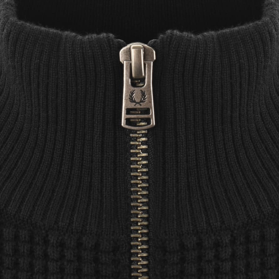 Image number 4 for Fred Perry Half Zip Waffle Knit Jumper Black
