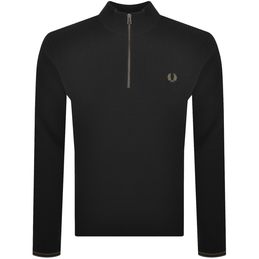 Image number 1 for Fred Perry Half Zip Waffle Knit Jumper Black