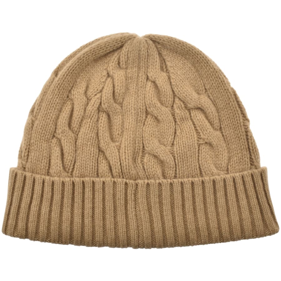Image number 2 for Ralph Lauren Cable Knit Beanie Hat Brown