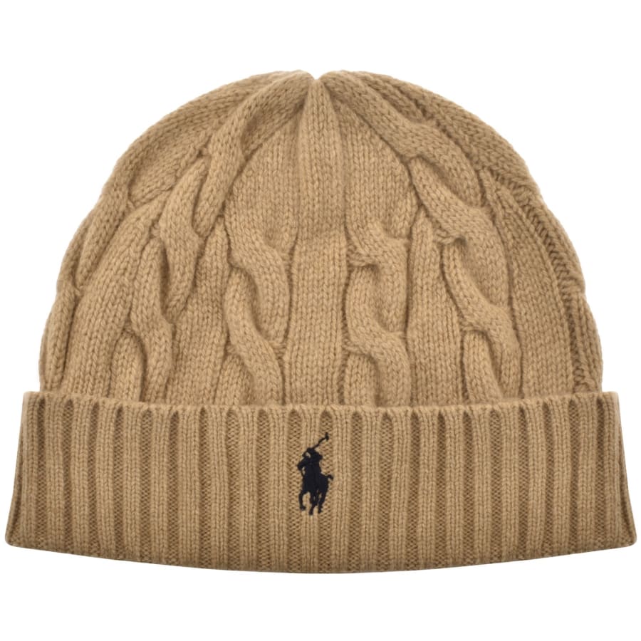 Image number 1 for Ralph Lauren Cable Knit Beanie Hat Brown