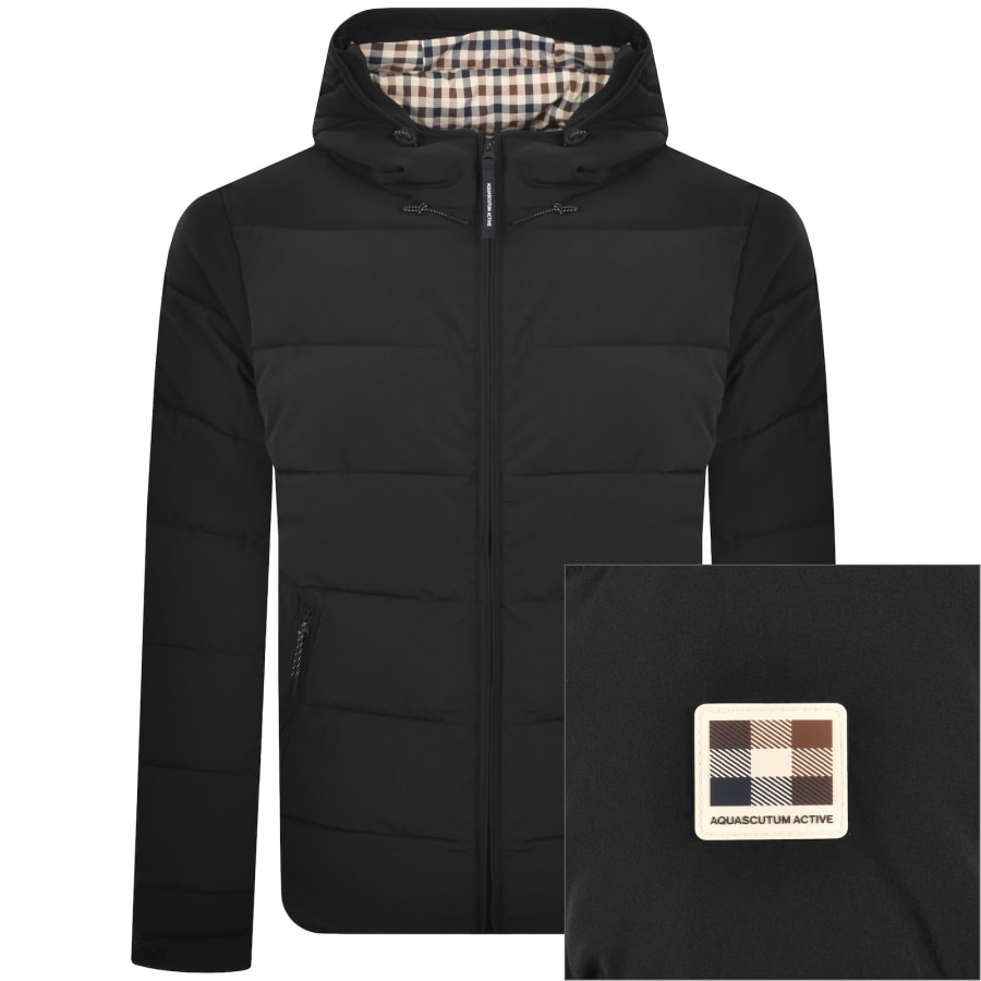 Image number 1 for Aquascutum Hooded Puffer Jacket Black