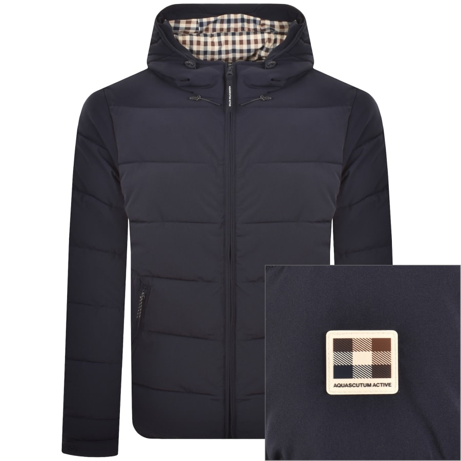 Image number 1 for Aquascutum Hooded Puffer Jacket Navy
