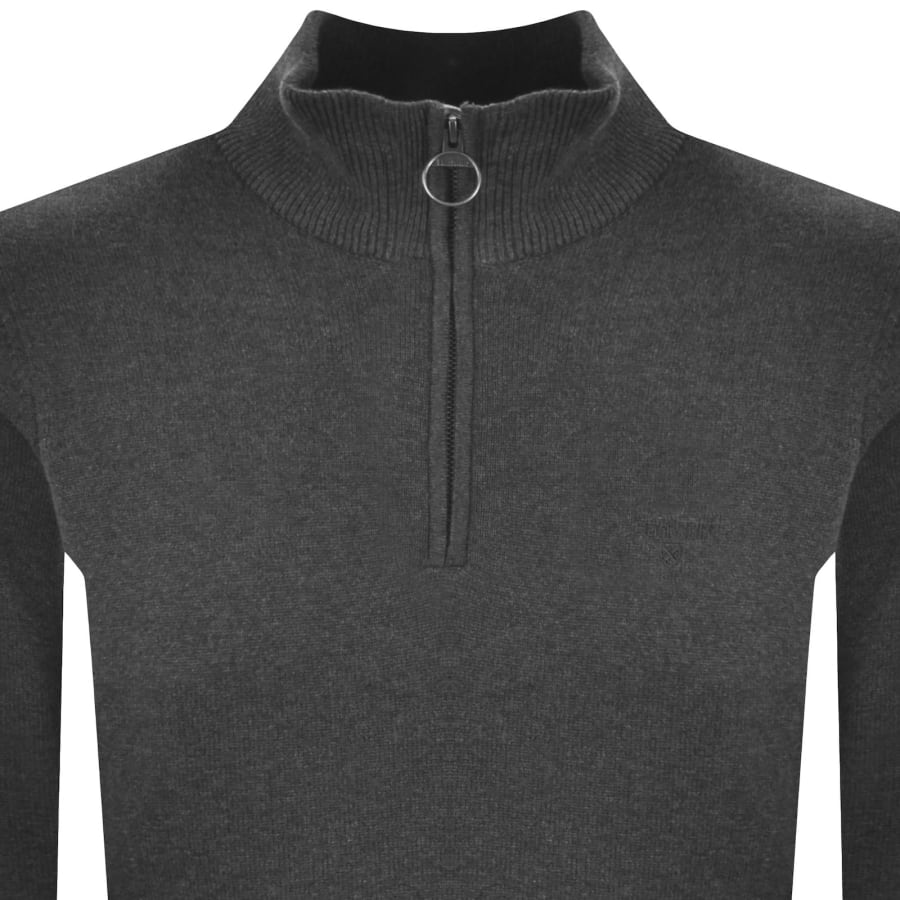 Image number 2 for Barbour Half Zip Knit Jumper Grey
