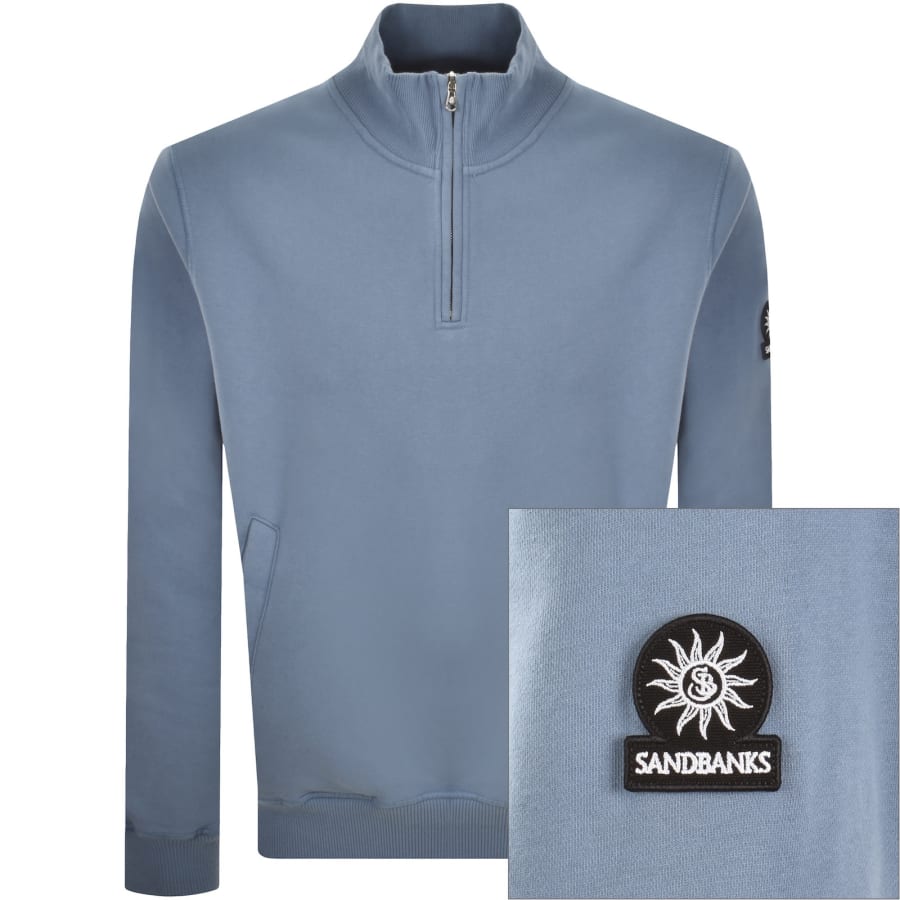 Image number 1 for Sandbanks Quarter Zip Sweatshirt Blue