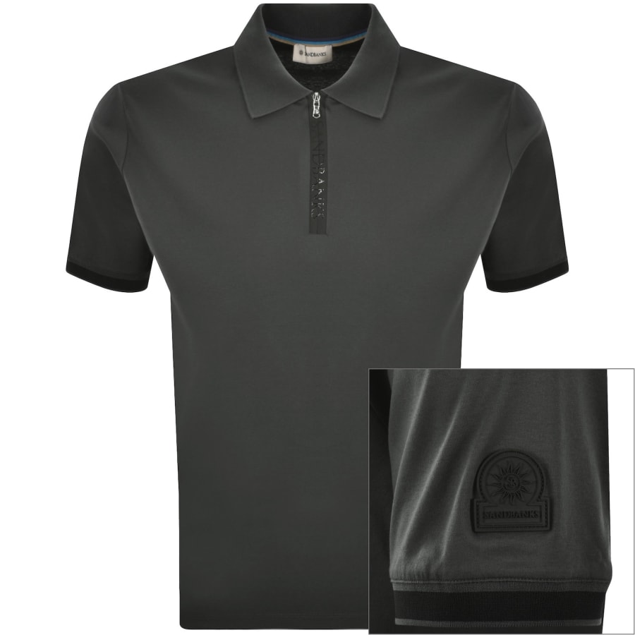 Image number 1 for Sandbanks Silicone Zip Polo T Shirt Grey