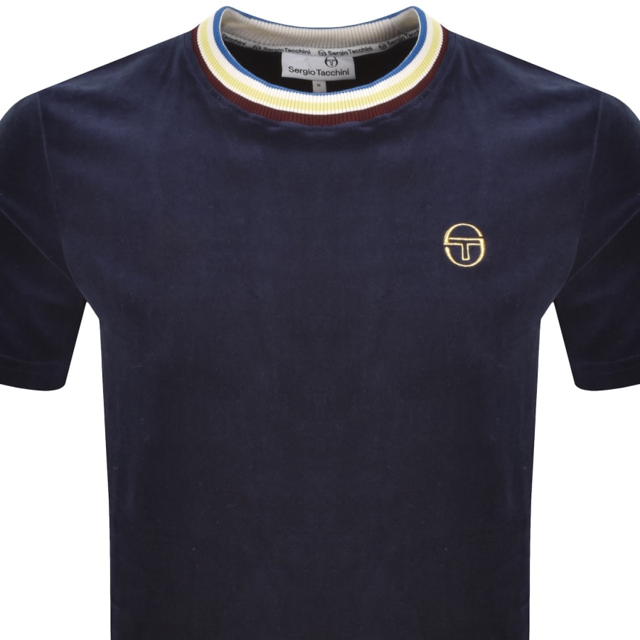 Image number 2 for Sergio Tacchini Fino Velour T Shirt Navy