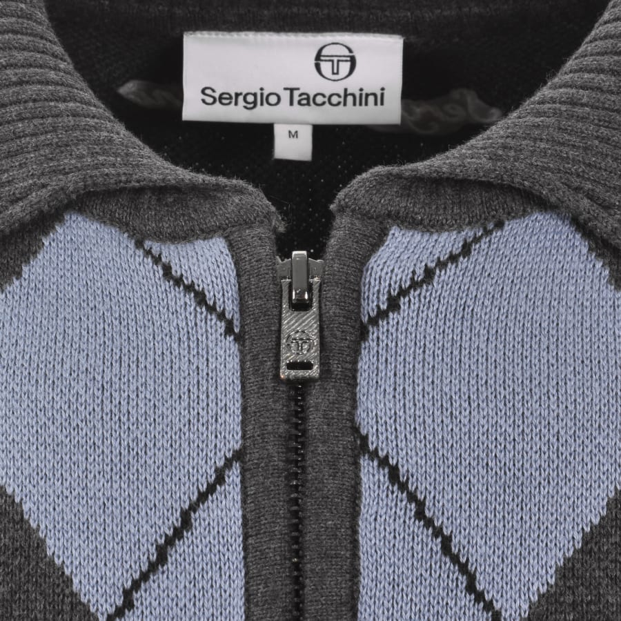 Image number 4 for Sergio Tacchini Macro Knit Cardigan Grey