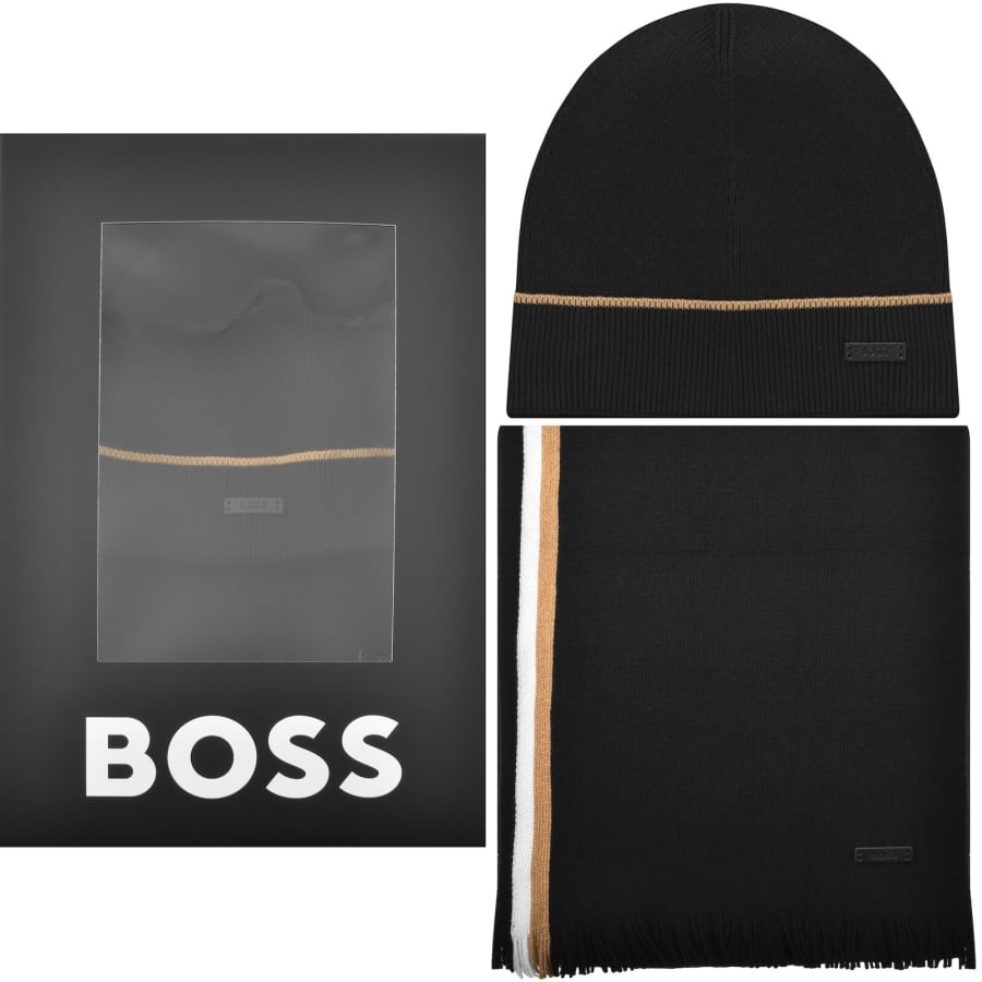 Image number 1 for BOSS Henzo Beanie And Scarf Gift Set Black