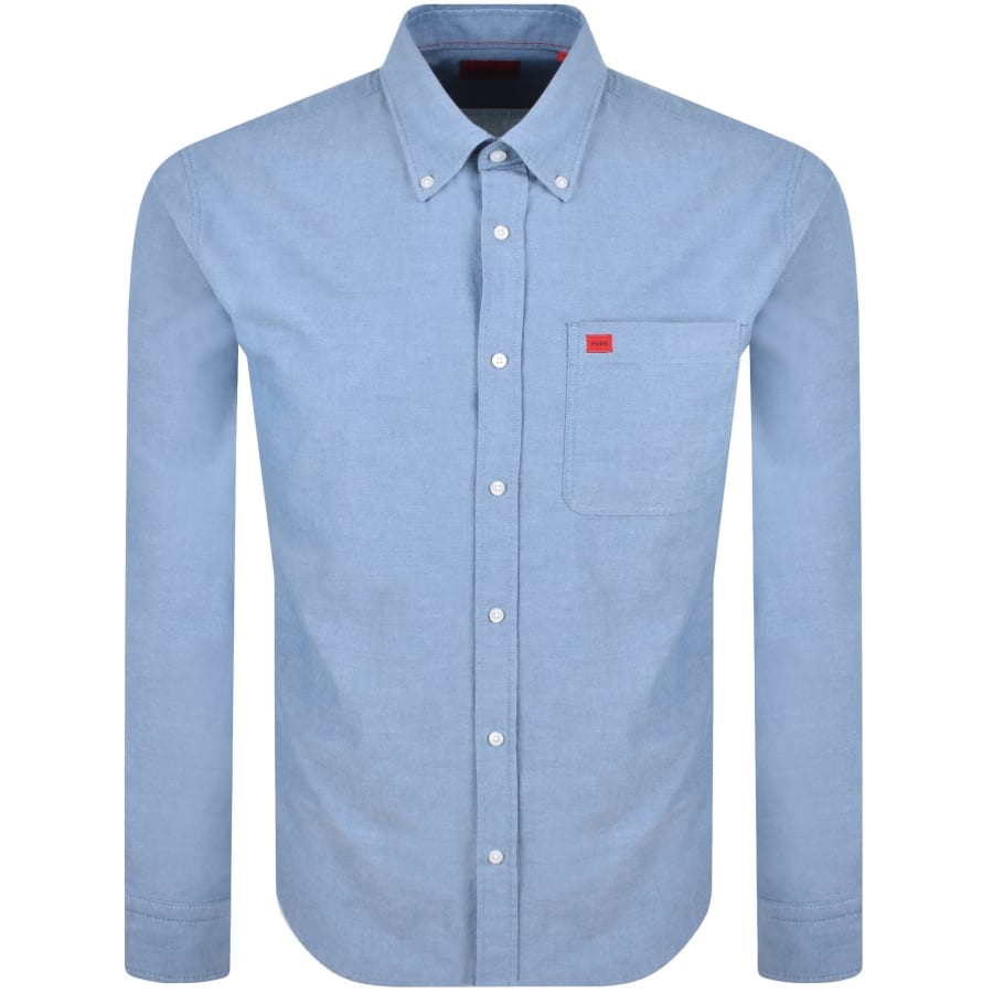 Image number 1 for HUGO Long Sleeved Evito Shirt Blue